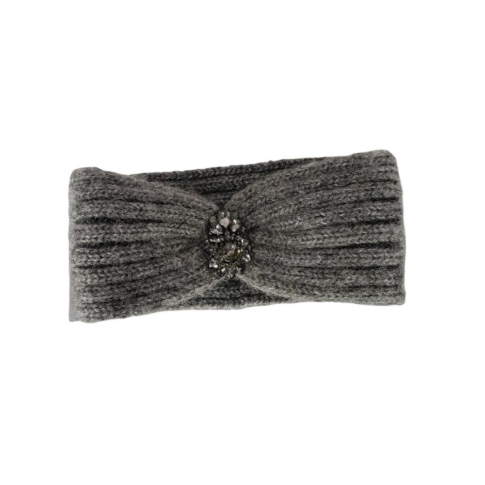 Soft Stretch Winter Crystal Bling Warm Cable Knit Fuzzy Ear Warmer Headband Gray